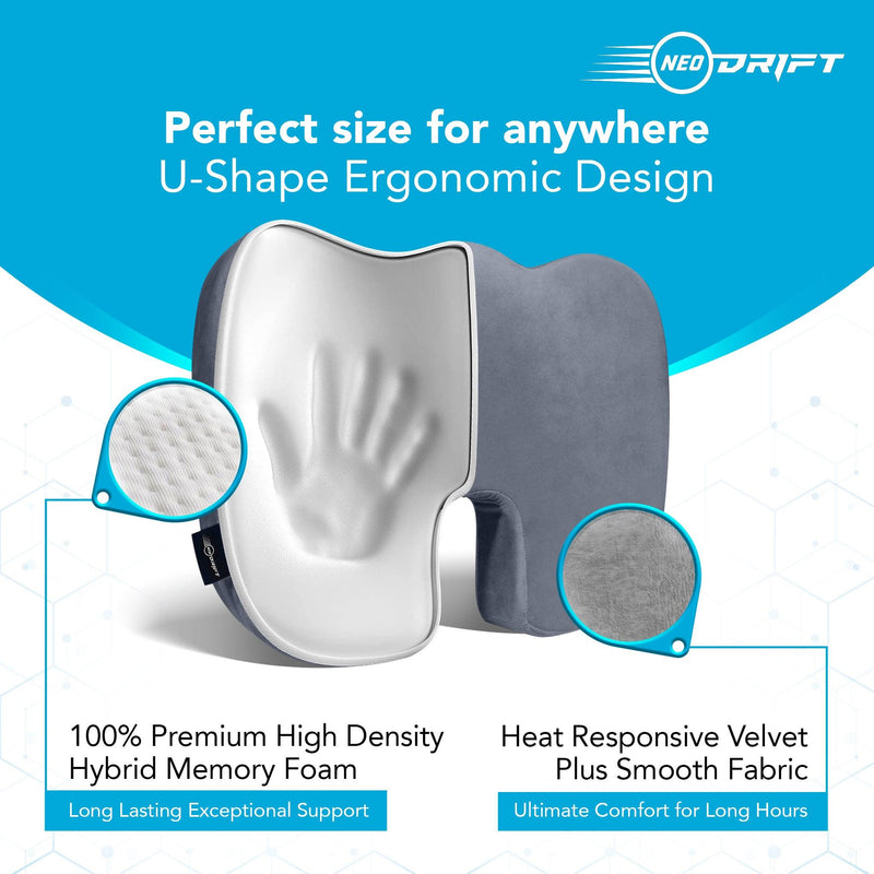 Neodrift® 'OrthoRest' - Memory Foam Seat Cushion for Coccyx & Back Support-