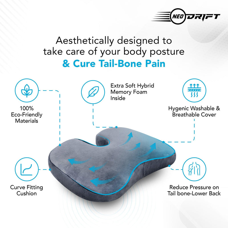 Neodrift® 'OrthoRest' - Memory Foam Seat Cushion for Coccyx & Back Support-