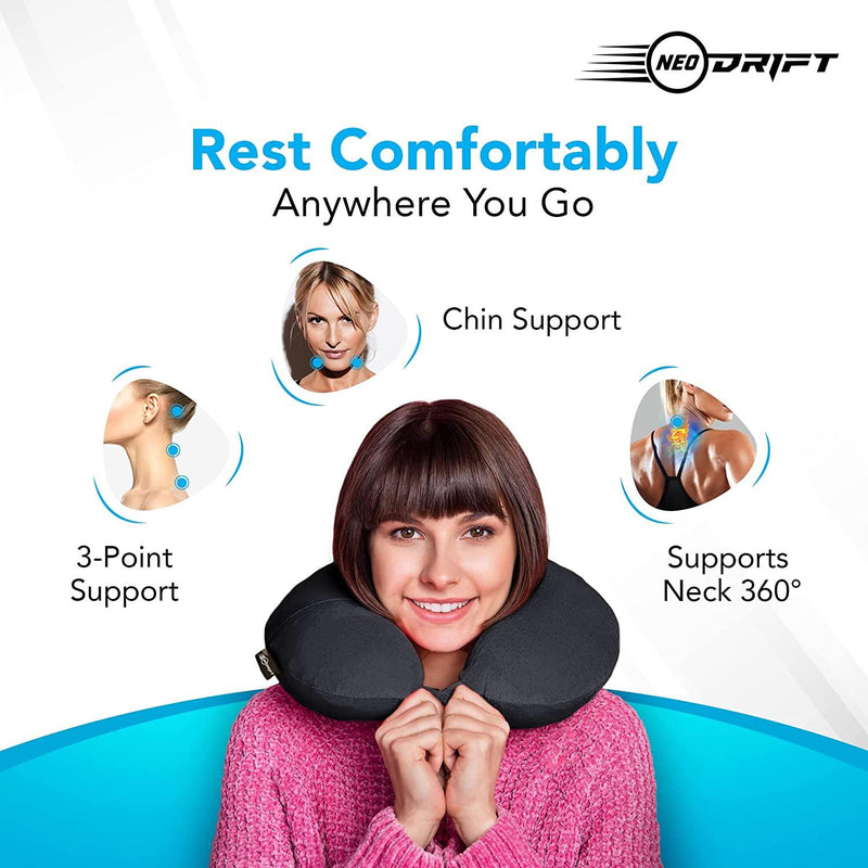 Neodrift® 'TravelNeck' - Memory Foam Travel Pillow for Neck Support-